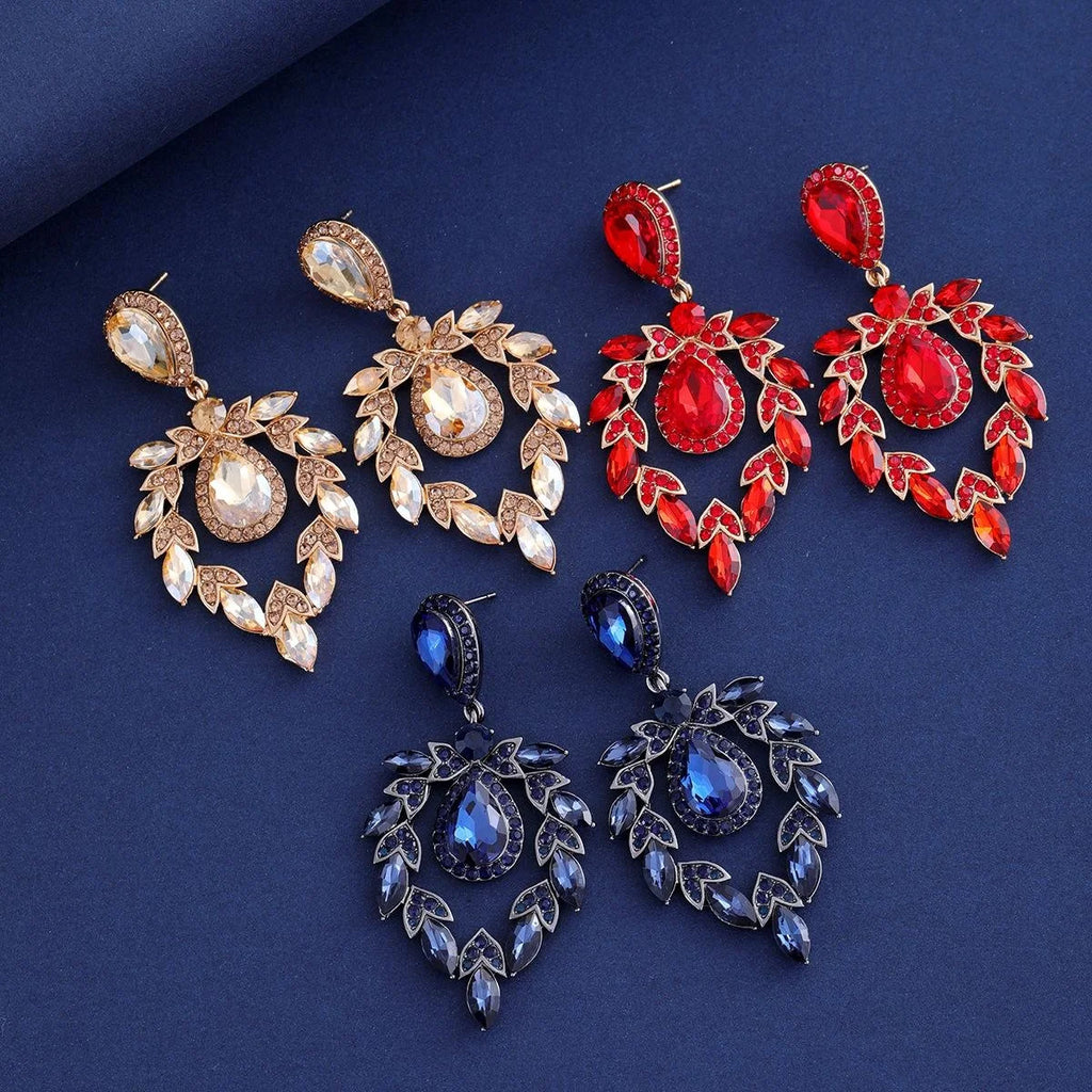 Vintage Luxury Blue Crystal Teardrop Chandelier Earrings, Rhinestone Alloy Dangle Earrings For Wedding Party Gift
