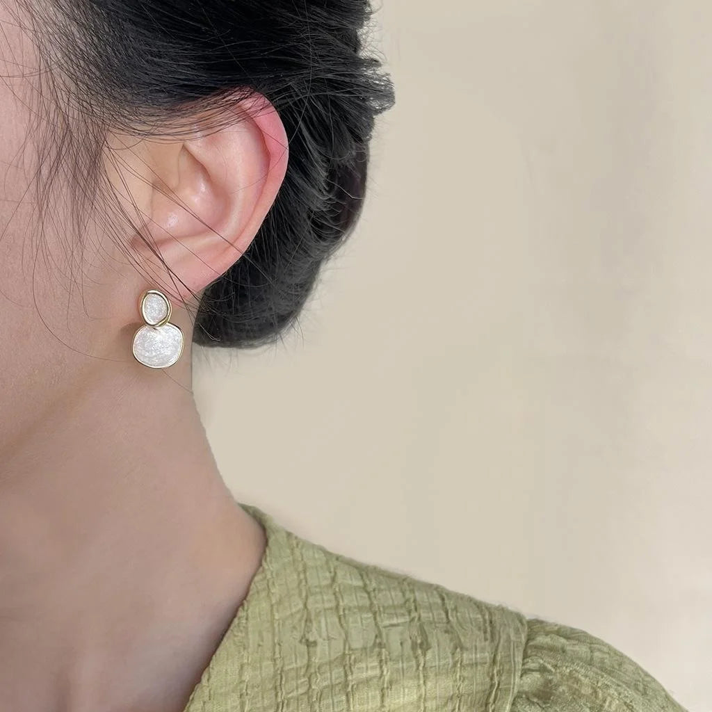 French Vintage Cream White Enamel Irregular Geometric Drop Earrings