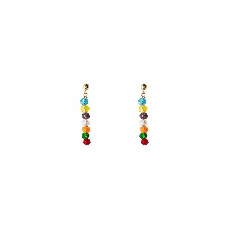 Dopamine Colorful Glass Crystal Geometric Stud Earrings Copper Silver Plated Pin Sweet Jewelry