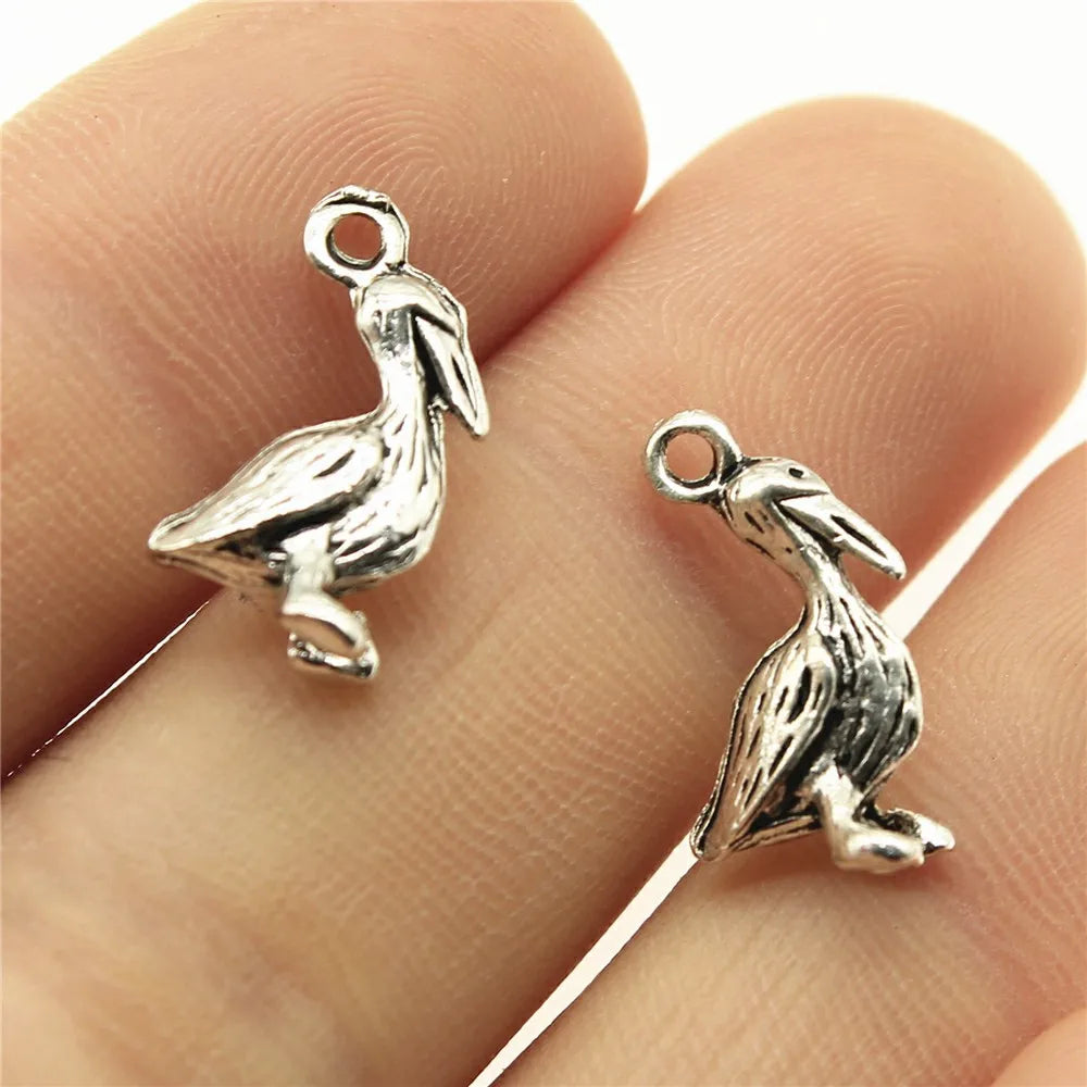 18x9mm 1.2g Antique Silver Zinc Alloy Pelican Bird Charm Pendant for DIY Necklace Bracelet Jewelry