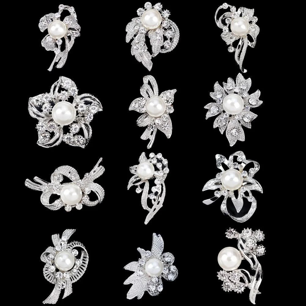 Elegant Korean Style Pearl Rhinestone Floral Brooch, Silver Alloy Lapel Pin Corsage Suit Accessory Gift