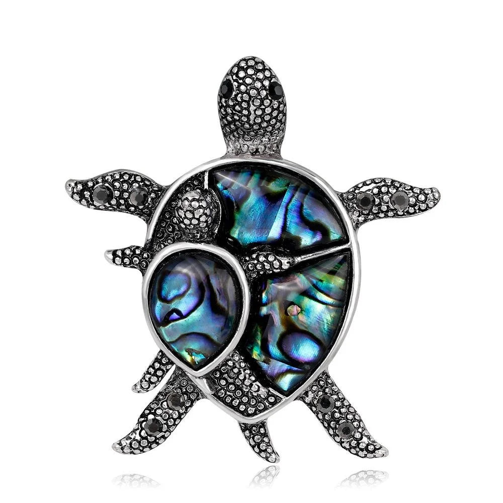 Vintage Turtle Mother Of Pearl Shell Rhinestone Alloy Brooch For Women, Elegant Lapel Pin Suit Gift