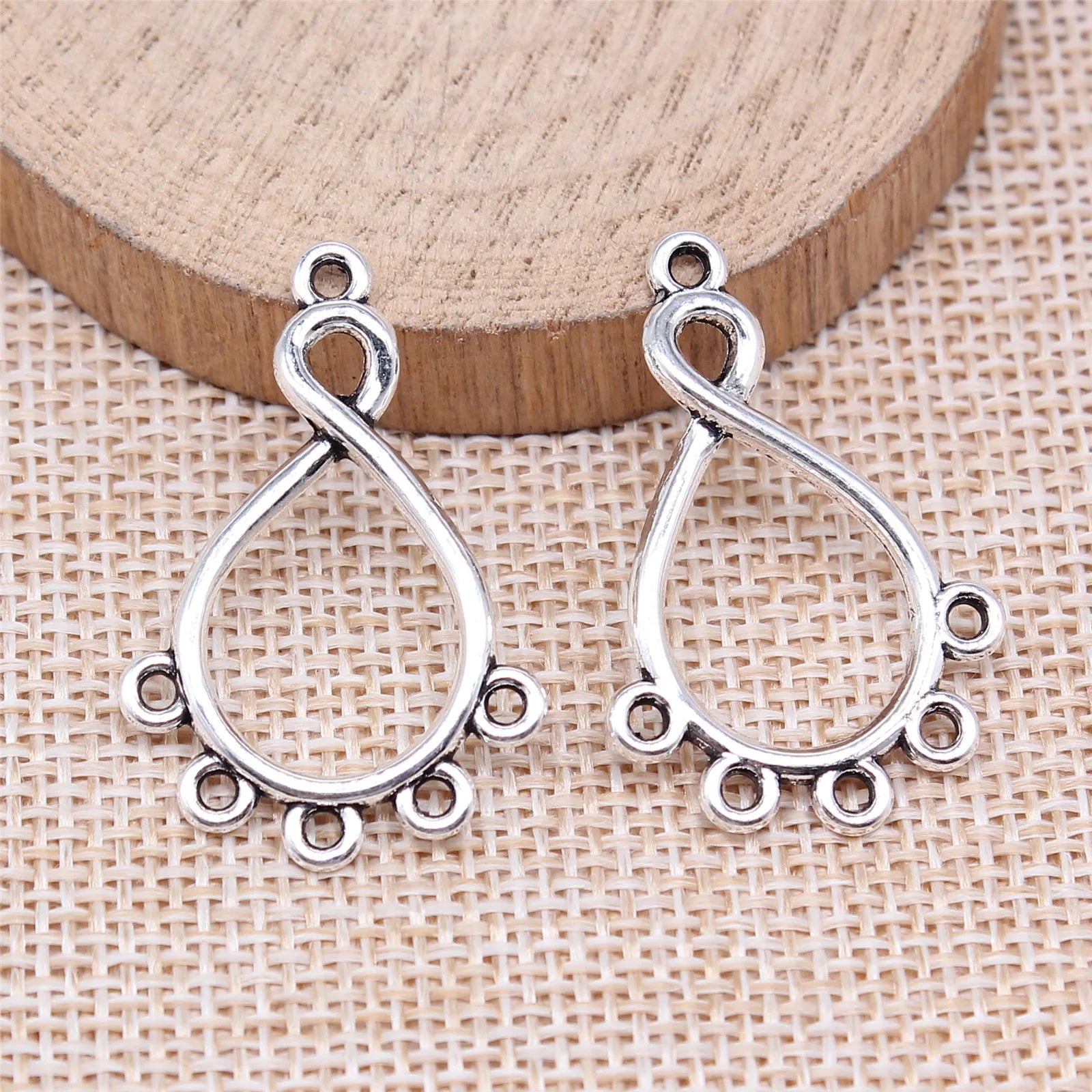 34x22mm 1.7g Multicolor Zinc Alloy Hollow Twisted Teardrop Earring Connector Charms for DIY Earrings Making