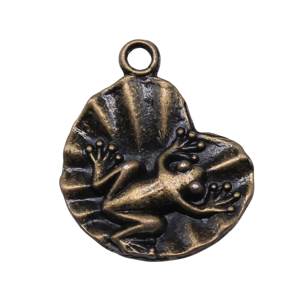 19x15mm 1g Zinc Alloy Frog on Lotus Leaf Charm Pendant for DIY Animal Theme Jewelry Making