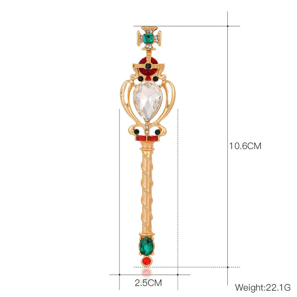 Vintage Palace Magic Wand Brooch With Rhinestone Crystal Gems, Elegant Lapel Pin Suit Accessory Gift