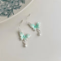 Sweet Forest Style Gradient Green Enamel Butterfly Copper Drop Earrings For Women