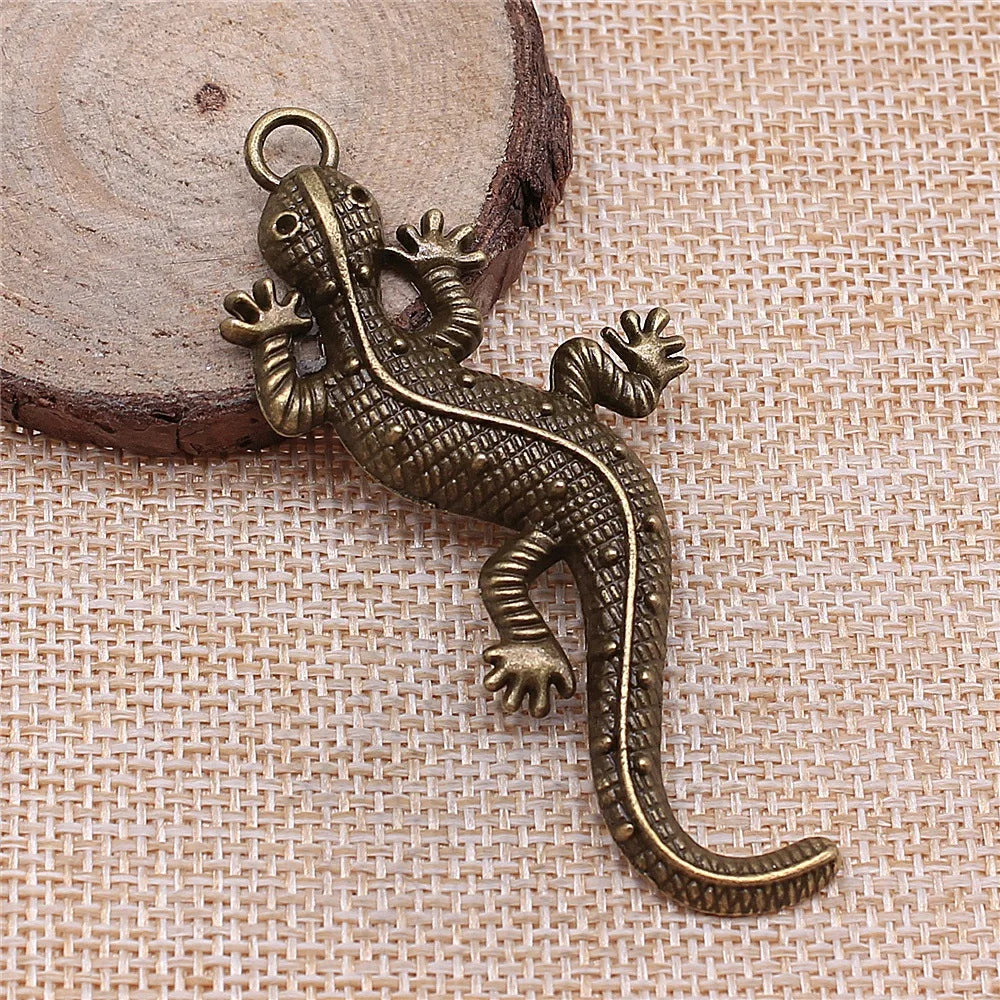 71x30mm 7g Multicolor Zinc Alloy Gecko Lizard Charm Pendant for DIY Necklace Bracelet Making