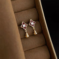 Light Luxury Copper Zircon Enamel Gourd Flower Geometric Drop Earrings