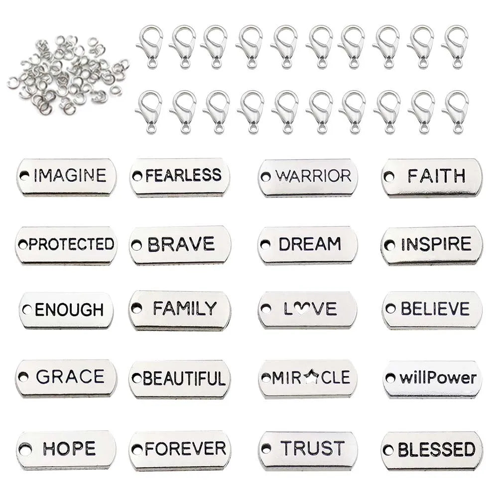 Vintage Zinc Alloy Inspirational Letter Tag Lobster Clasp Charm for DIY Accessories