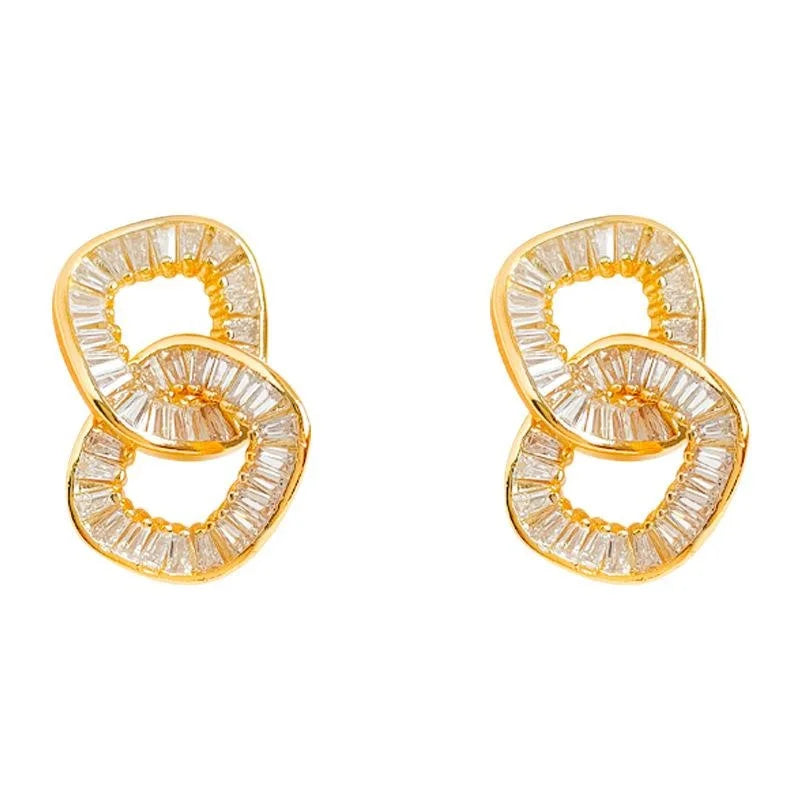 Premium 18K Gold Plated Copper Double Ring Geometric Hollow Round Stud Earrings