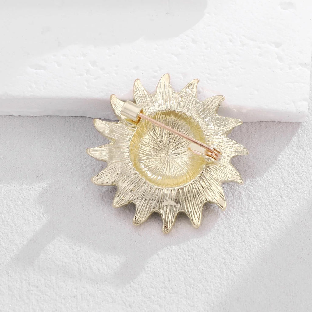 Luxury Enamel Sunflower Brooch With Rhinestone Center, Elegant Alloy Lapel Pin Corsage Suit Accessory
