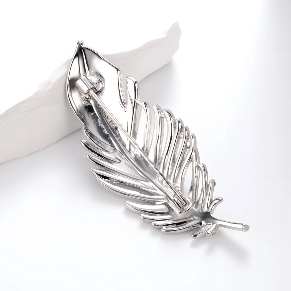 Elegant Full Rhinestone Feather Leaf Brooch Silver Alloy Lapel Pin Corsage For Women's Suit Accessory Gift