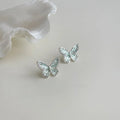 Sweet Mint Green Enamel Butterfly Stud Earrings Copper Micro Pave Zircon Jewelry