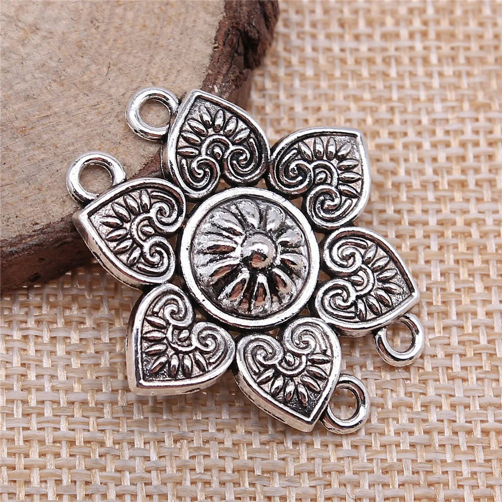 33x35mm 3.4g Antique Silver Zinc Alloy Four Hole Body Chain Connector Charm for DIY Body Jewelry