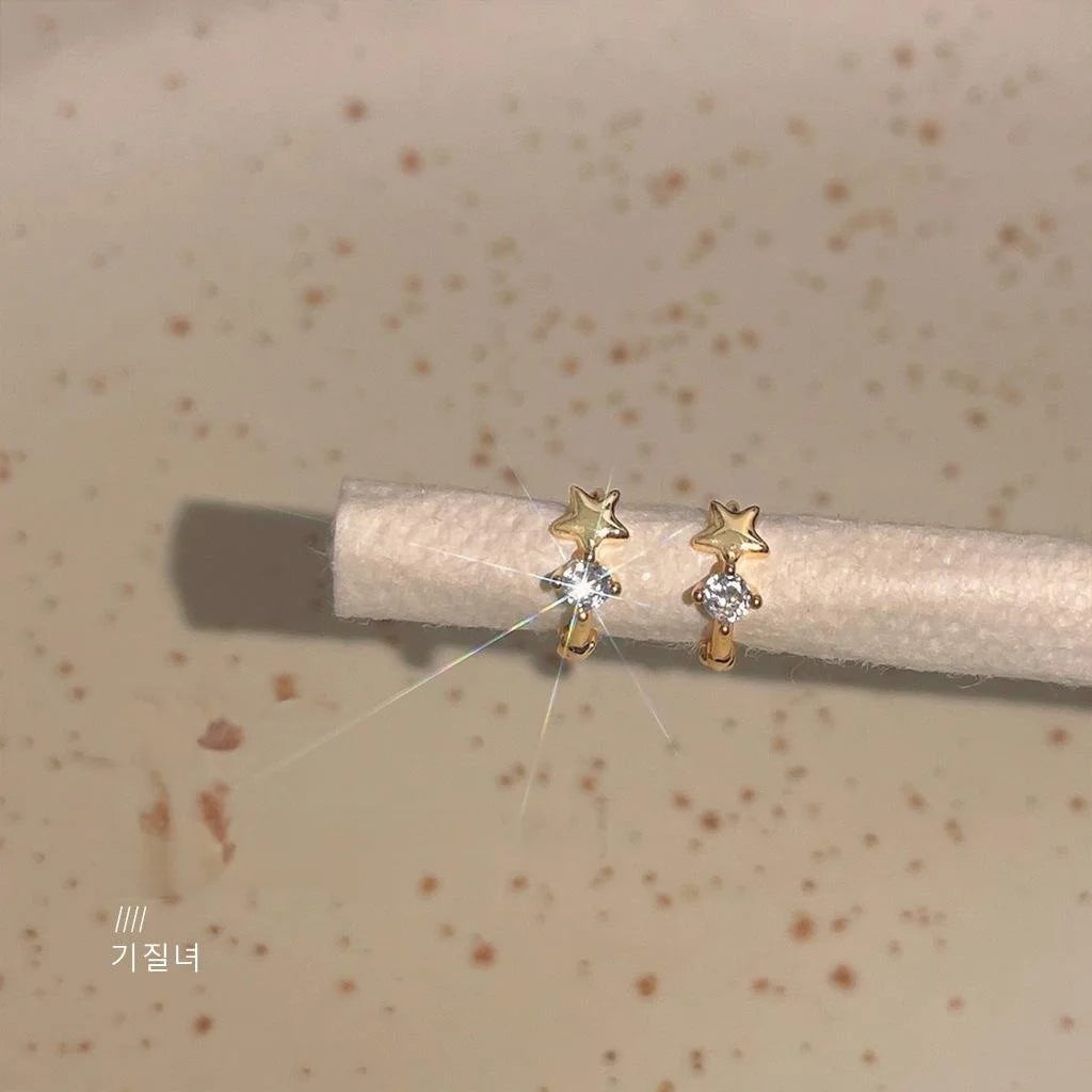Mini Zircon Star Round Copper Drop Earrings Minimalist Style Daily Commuter Jewelry