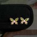 Light Luxury Forest Style Olive Green Zircon Butterfly Copper Stud Earrings for Women