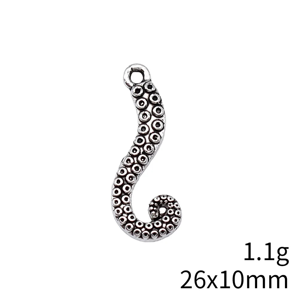 26x10mm 1.1g Multi Color Zinc Alloy Octopus Tentacle Fish Charm Pendant for DIY Jewelry Making