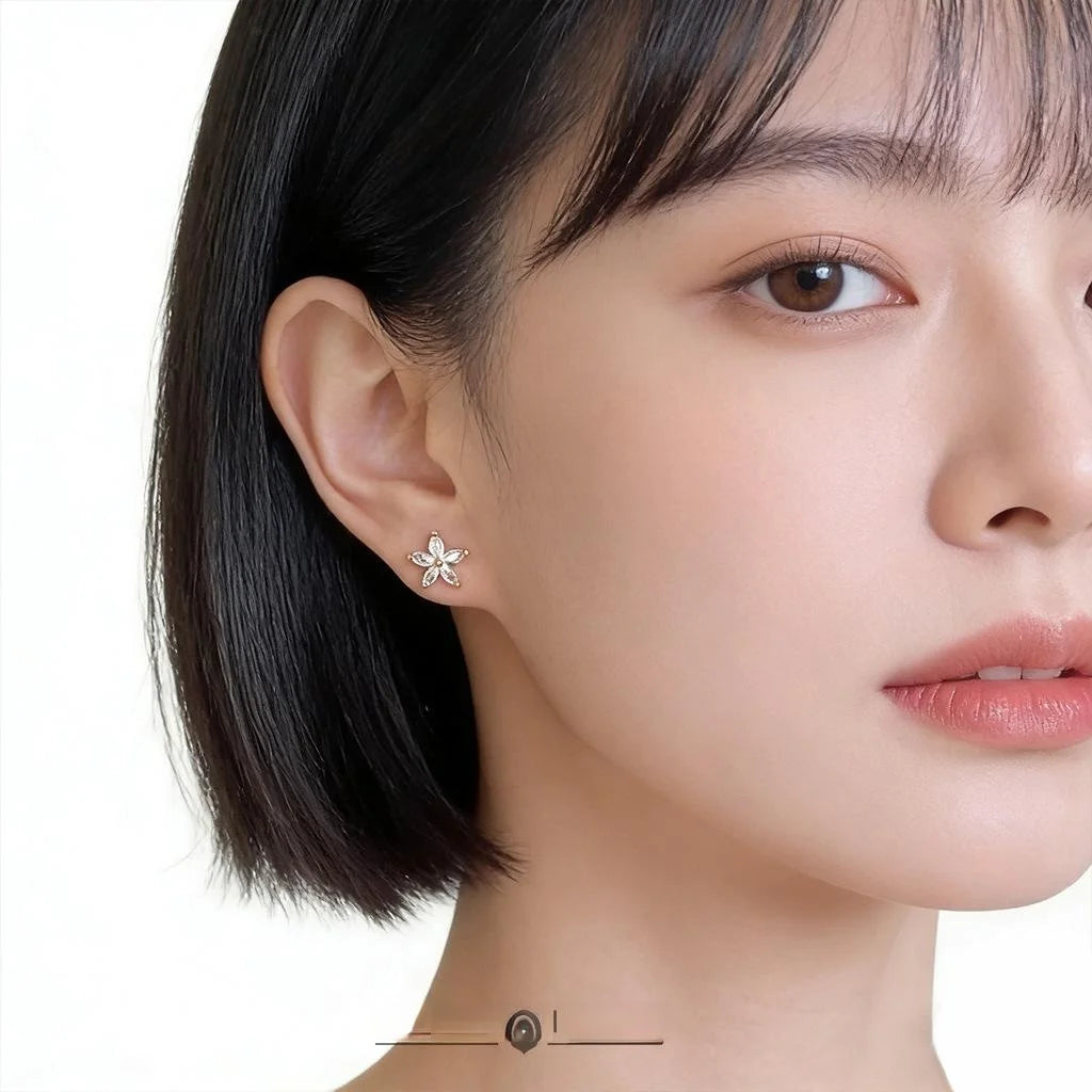 Academy Style Zircon Flower Stud Earrings Copper Sweet Minimalist Daily Jewelry