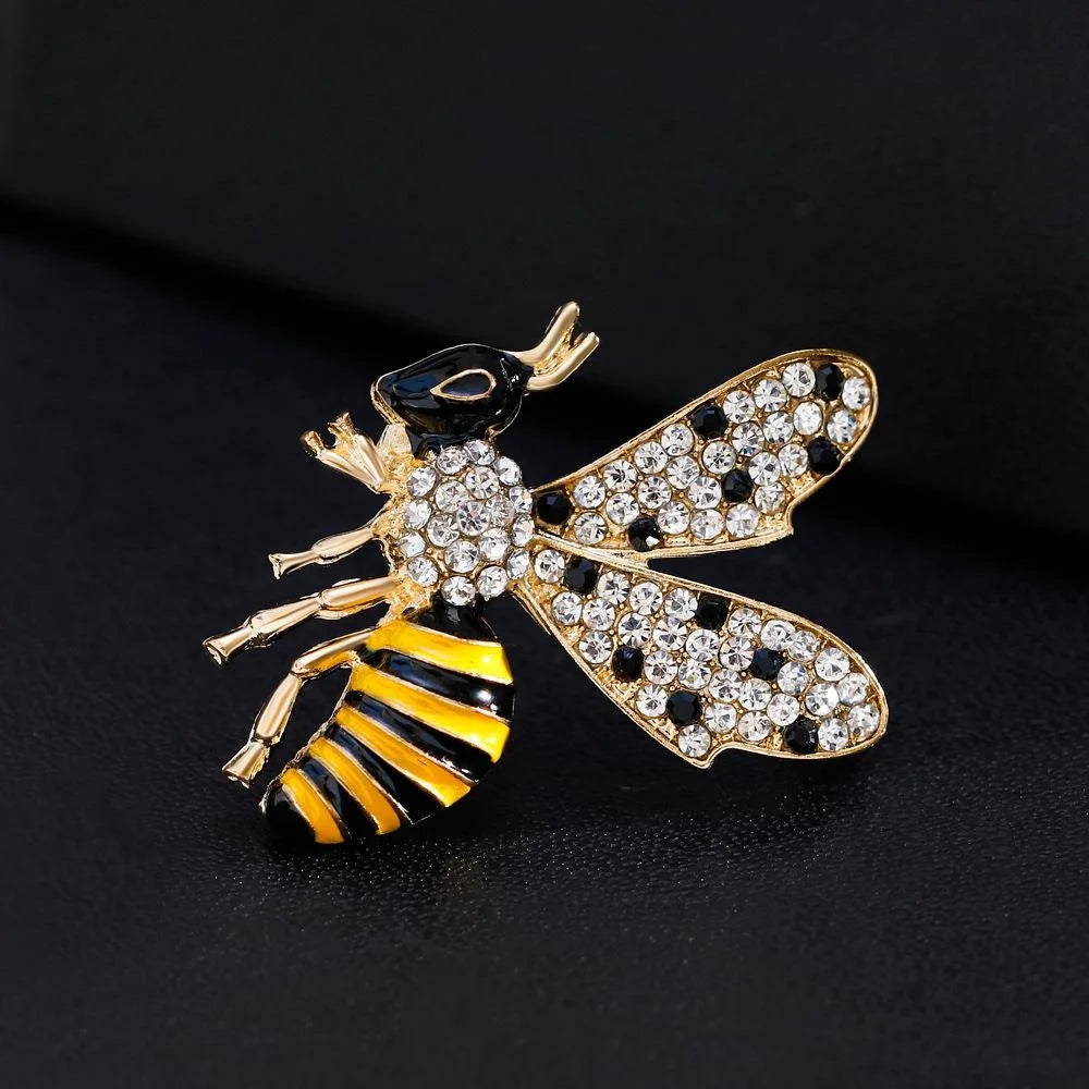 Elegant Enamel Bee Brooch With Rhinestone Wings, Gold Tone Alloy Lapel Pin Corsage Suit Accessory Gift