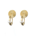 Elegant Gold Alloy Spiral Hoop Pearl Stud & Clip On No Piercing Ear Cuff Korean Style Earrings