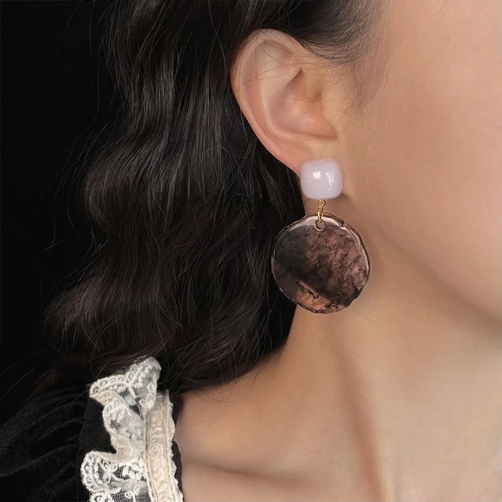 French Vintage Purple Gradient Acrylic Irregular Geometric Drop Earrings For Women