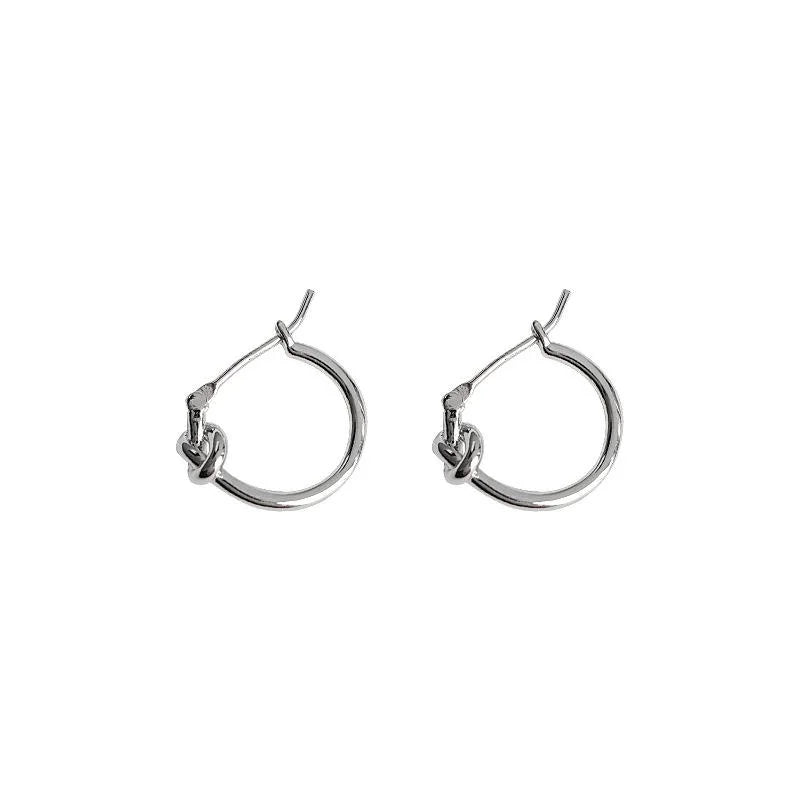 Minimalist Copper Knot Hoop Drop Earrings For Women Geometric Glossy Metal Commuter Jewelry