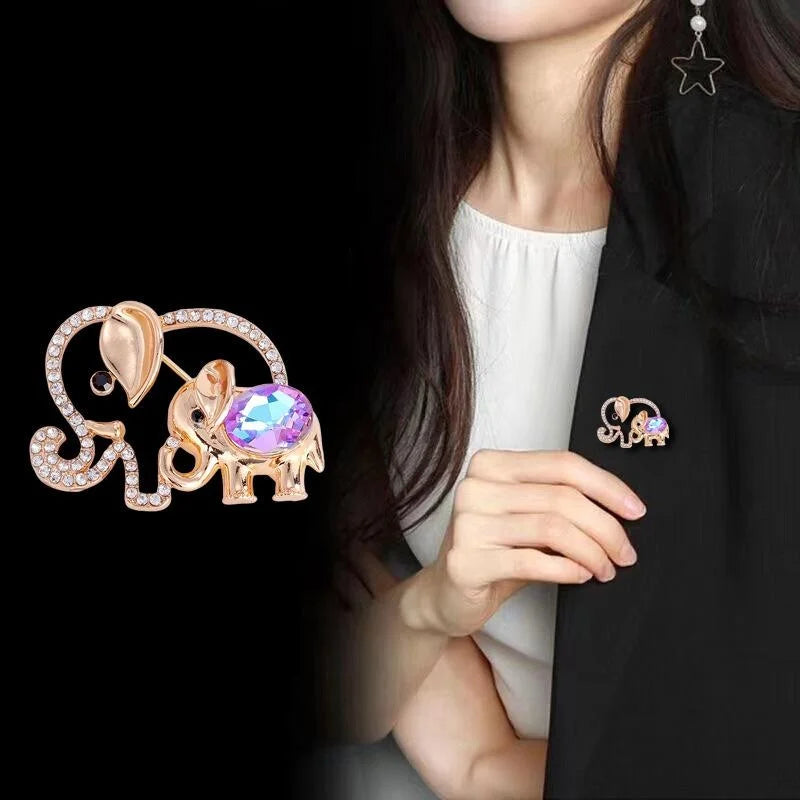 Cute Mother And Baby Elephant Brooch With Rhinestone Crystal Alloy, Elegant Lapel Pin Corsage Suit Accessory Gift