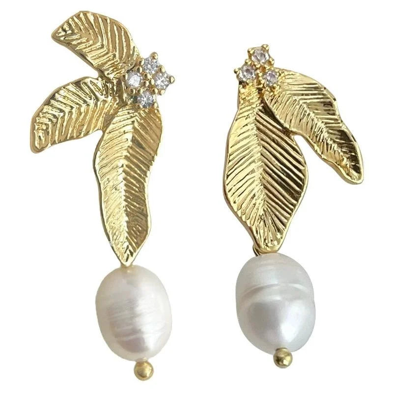 Elegant Copper Freshwater Pearl Double Spiral Clip On Drop Earrings Gold Plated Painless Non Pierced