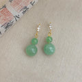New Chinese Vintage Palace Style Gourd Aventurine Zircon Copper Drop Earrings