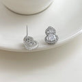 Light Luxury Copper Zircon Gourd Stud Earrings, Geometric Minimalist Jewelry
