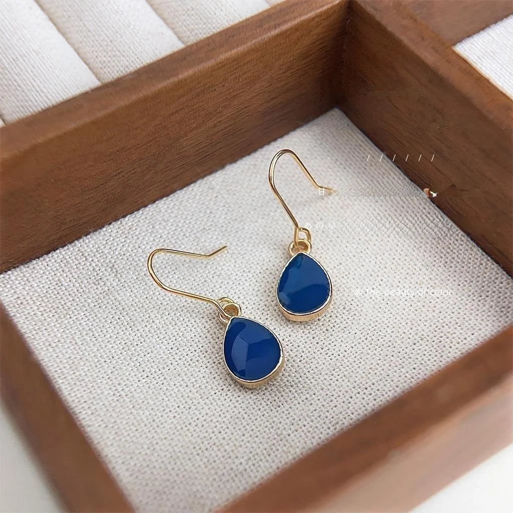 14K Gold Plated Copper Teardrop Drop Earrings Minimalist Haze Blue Fashion Jewelry for Women