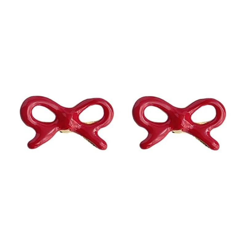 Red Enamel Mini Bow Stud Earrings Copper Simple Commuter Jewelry