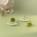 14K Gold Plated Copper Pearl Flower Stud Earrings Two Way Fresh Style