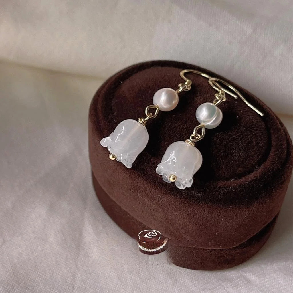 Silver Plated Glass Tulip Flower Drop Earrings Handmade Long Fresh Forest Style Jewelry