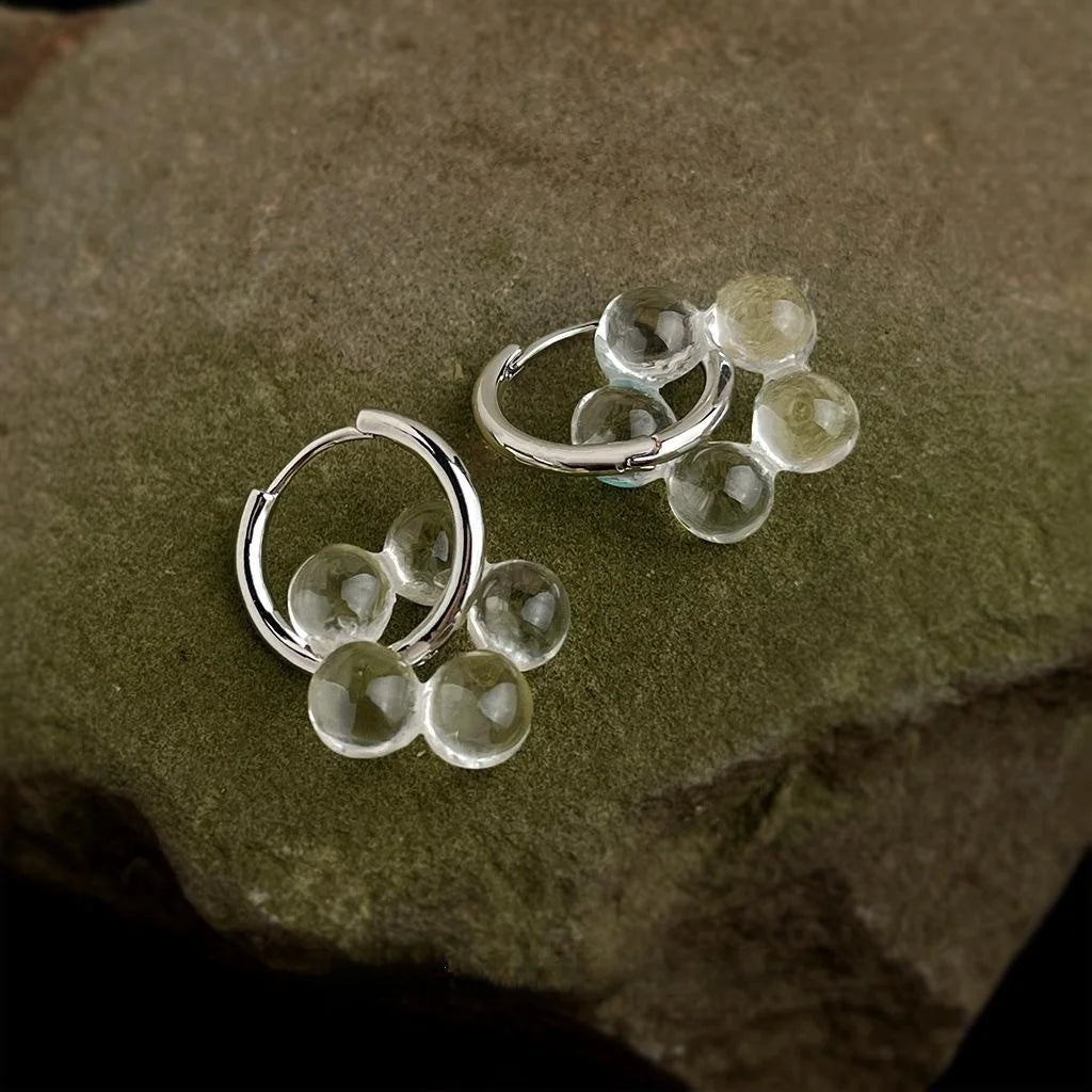 Summer Transparent Resin Copper Geometric Flower Drop Earrings, Sweet Cool Designer Style