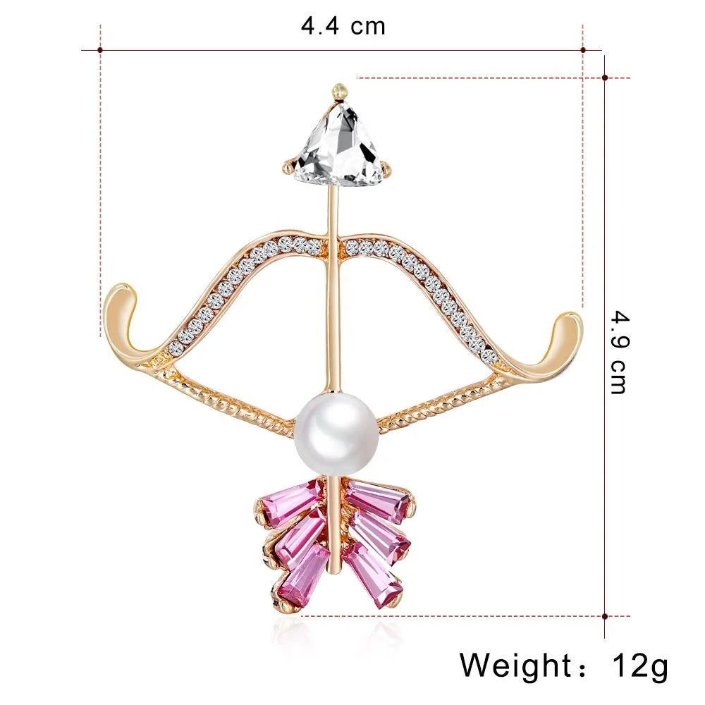 Elegant Pink Rhinestone Pearl Bow And Arrow Alloy Brooch, Korean Style Lapel Pin Corsage Gift