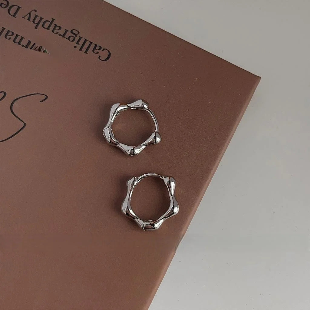 Minimalist Copper Wave Hoop Drop Earrings Smooth Metal Geometric Flower Style For Women