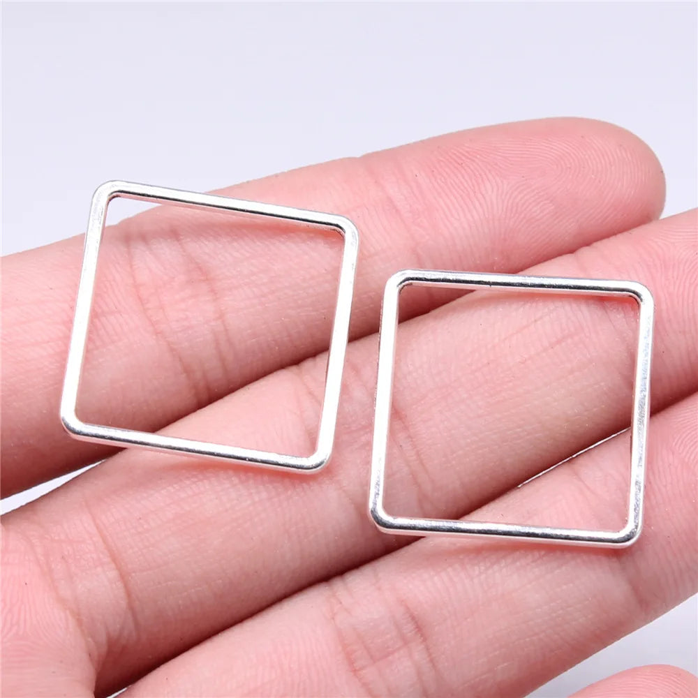 25x25mm 1.37g Zinc Alloy Geometric Square Charm Pendant for DIY Necklace Earring Jewelry Making