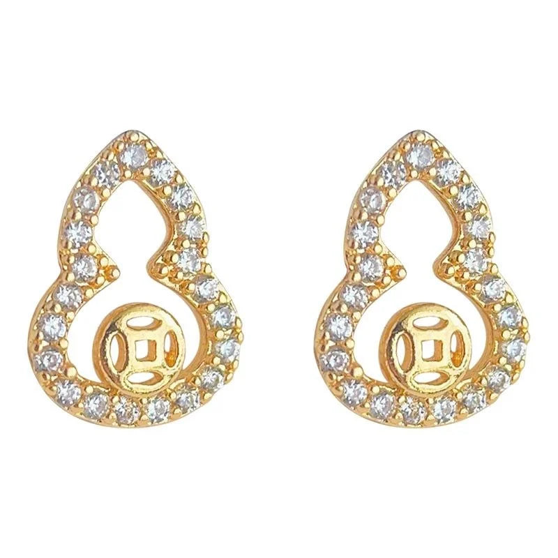 Mini Gourd Geometric Zircon Copper 14K Plated Minimalist Stud Earrings
