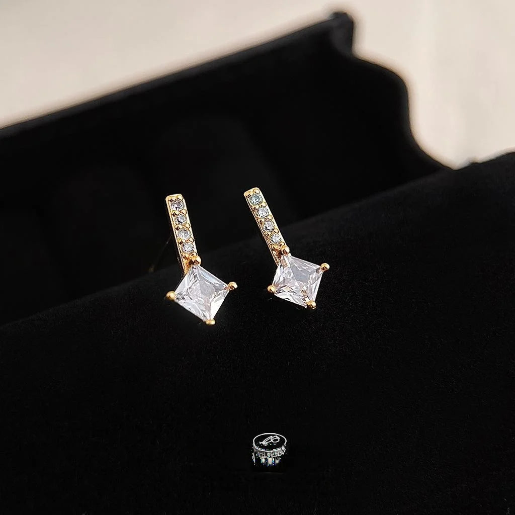 Tiny 14K Plated Copper Micro Pave Zircon Square Geometric Stud Earrings
