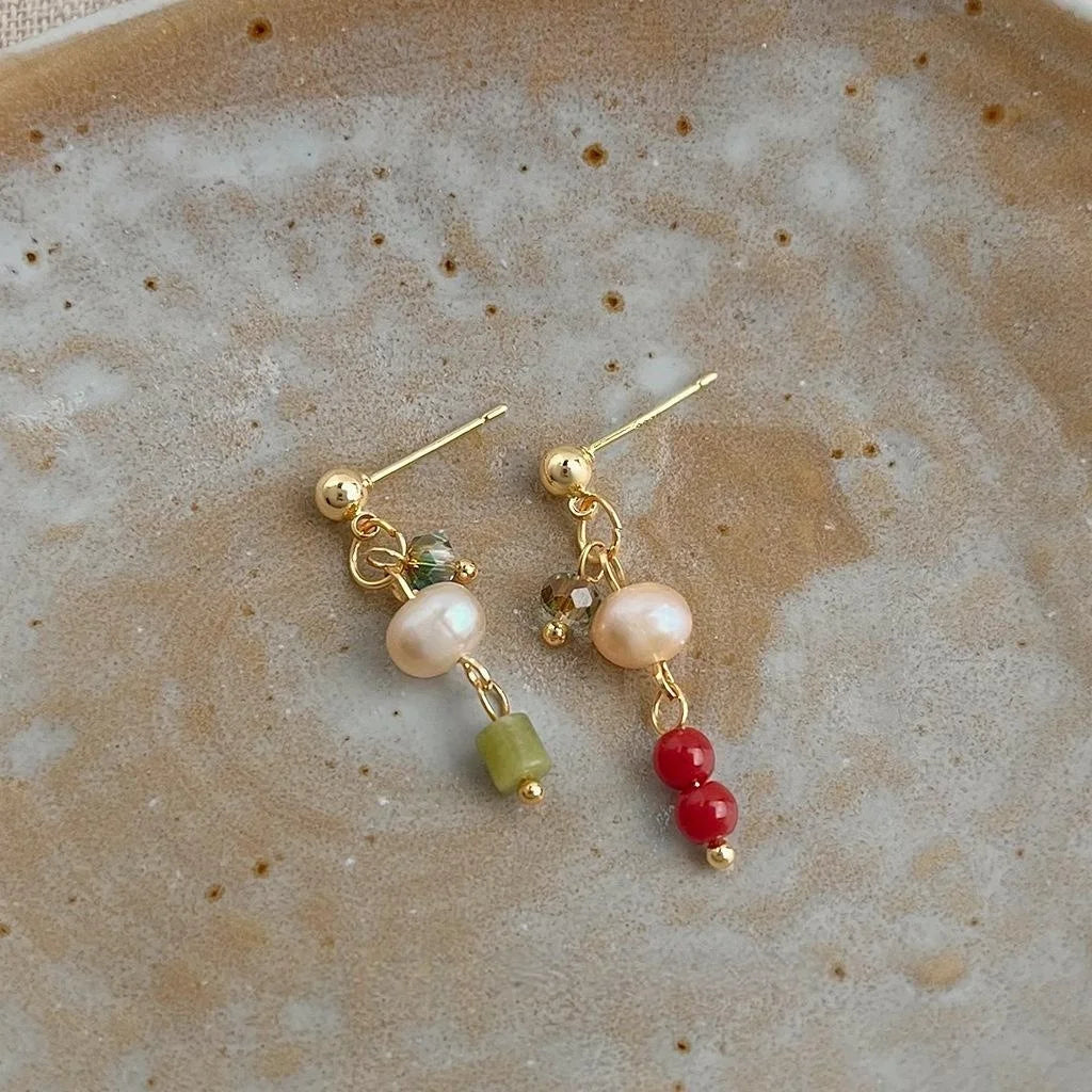 Designer Freshwater Pearl Asymmetric AB Drop Earrings New Chinese Style Geometric Jewelry