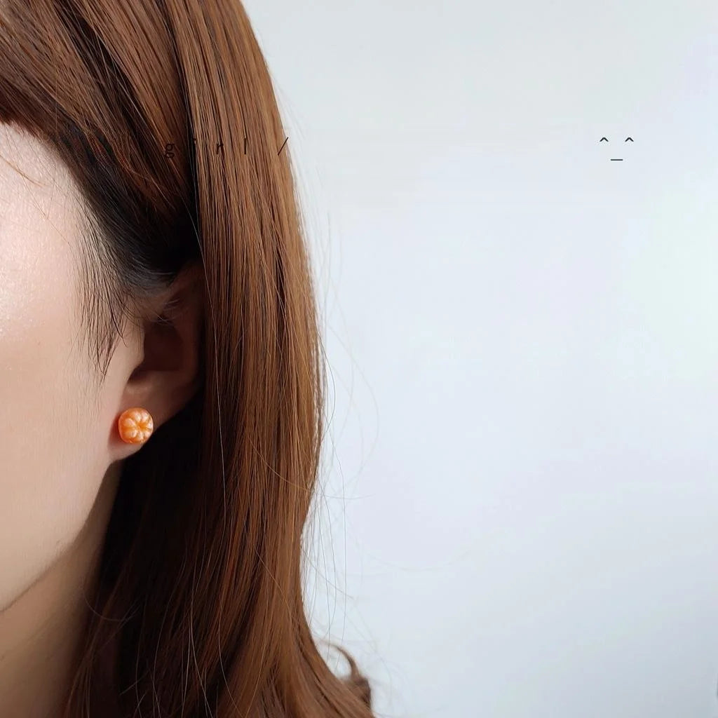 Hand Painted Polymer Clay Peeled Orange Stud Earrings, Korean Style Fruit Jewelry For Women