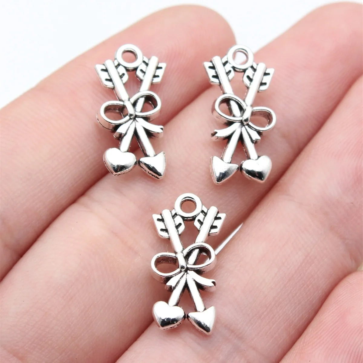 19x9mm 1.1g Antique Silver Zinc Alloy Heart Bow Arrow Butterfly Charm Pendant for DIY Bracelet Necklace