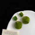 Hong Kong Style Retro Green Resin Geometric Stud Earrings With Gradient Round Square Design