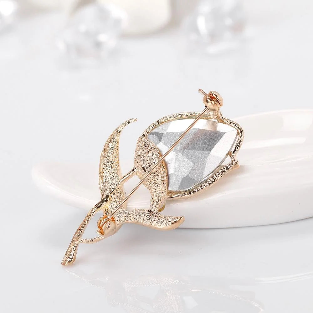 Elegant Blue Crystal Rose Brooch With Gold Alloy Rhinestone Petals, Bridal Lapel Pin Corsage Gift