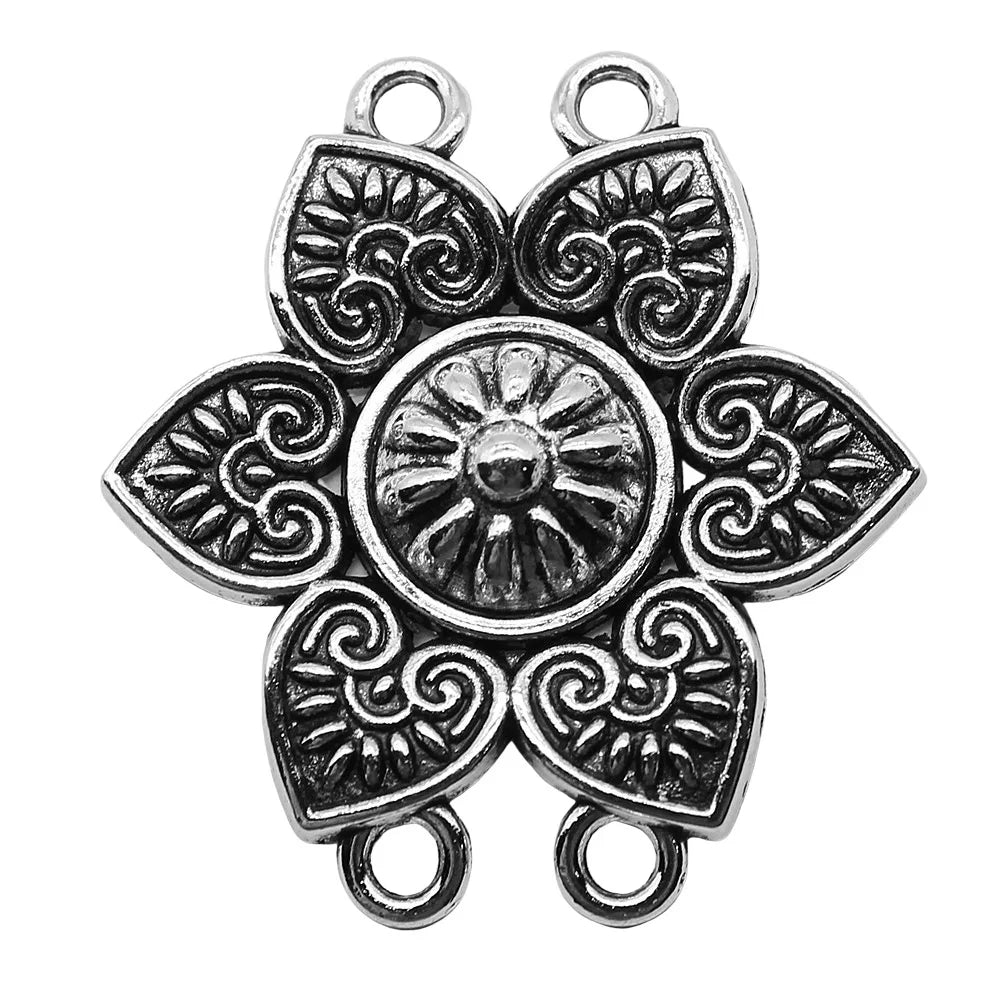 33x35mm 3.4g Antique Silver Zinc Alloy Four Hole Body Chain Connector Charm for DIY Body Jewelry