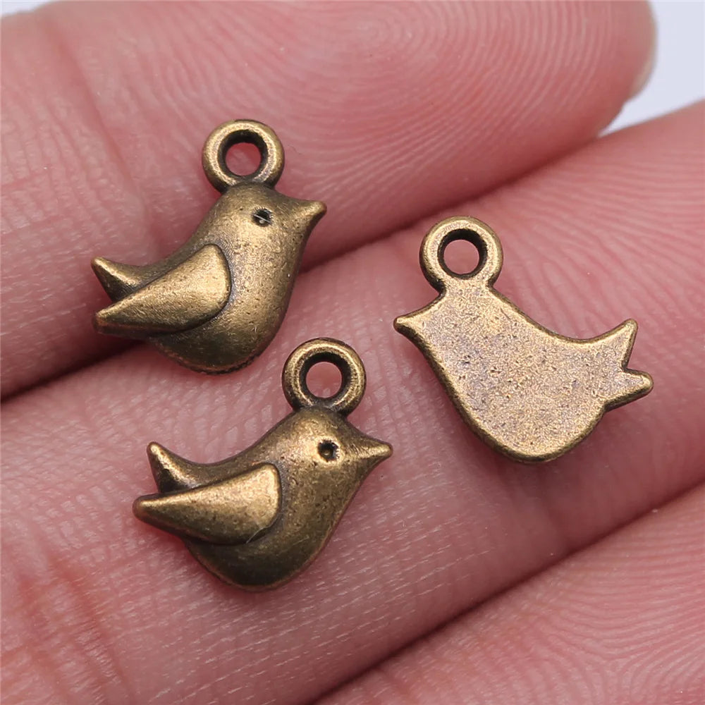 11x8mm 0.6g Multicolor Zinc Alloy Bird Charm Pendant for Bracelet Necklace DIY Jewelry Making