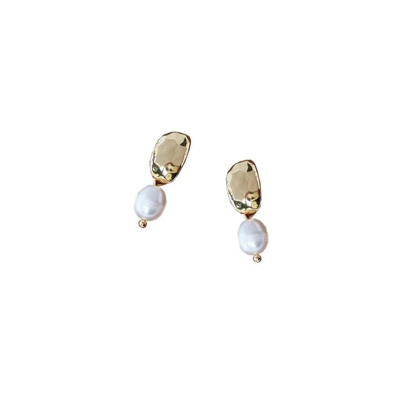 14K Gold Plated Natural Freshwater Pearl Geometric Korean Drop Earrings For Women