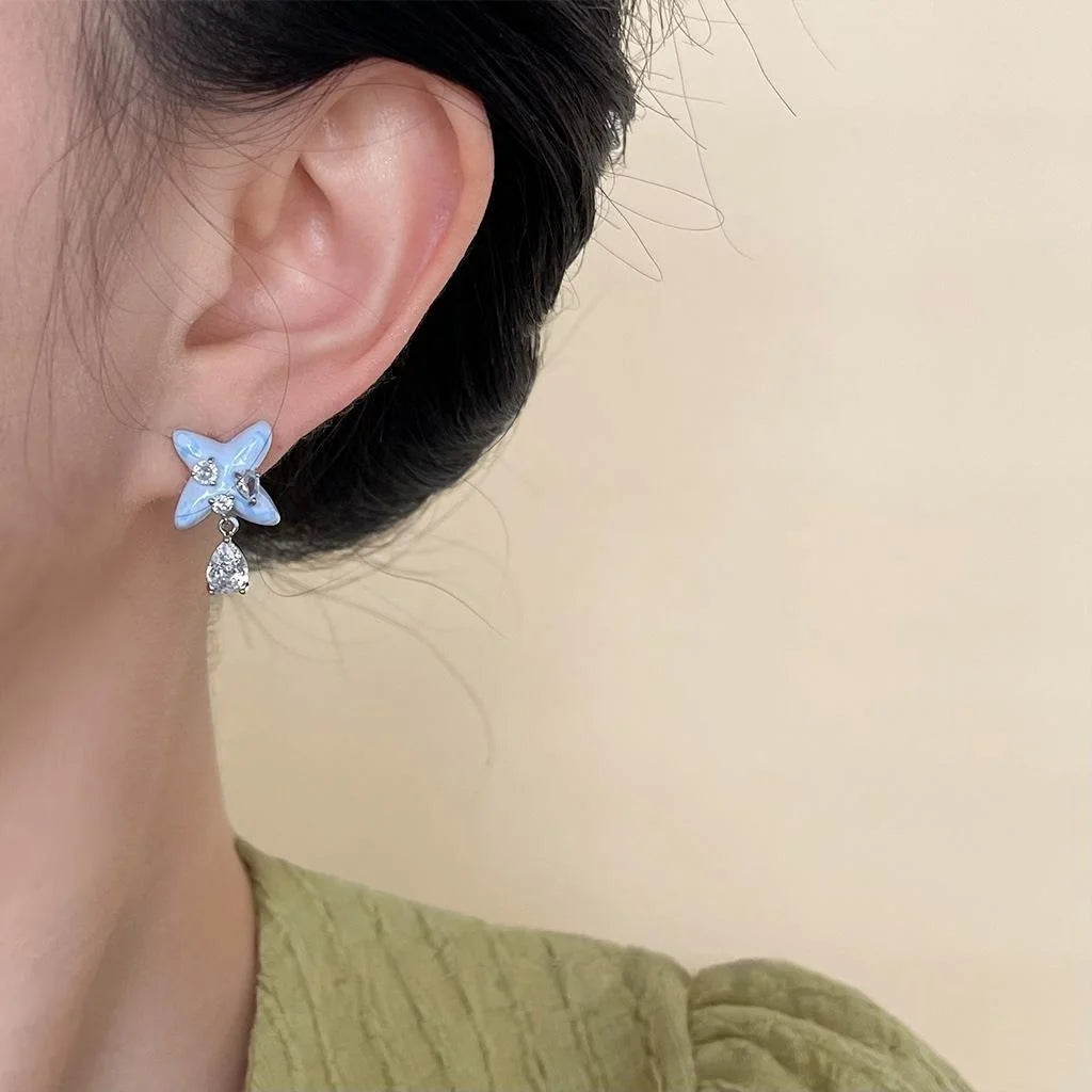 Original Design Enamel Starfish Drop Earrings Eco Copper Micro Pave Zircon Designer Jewelry