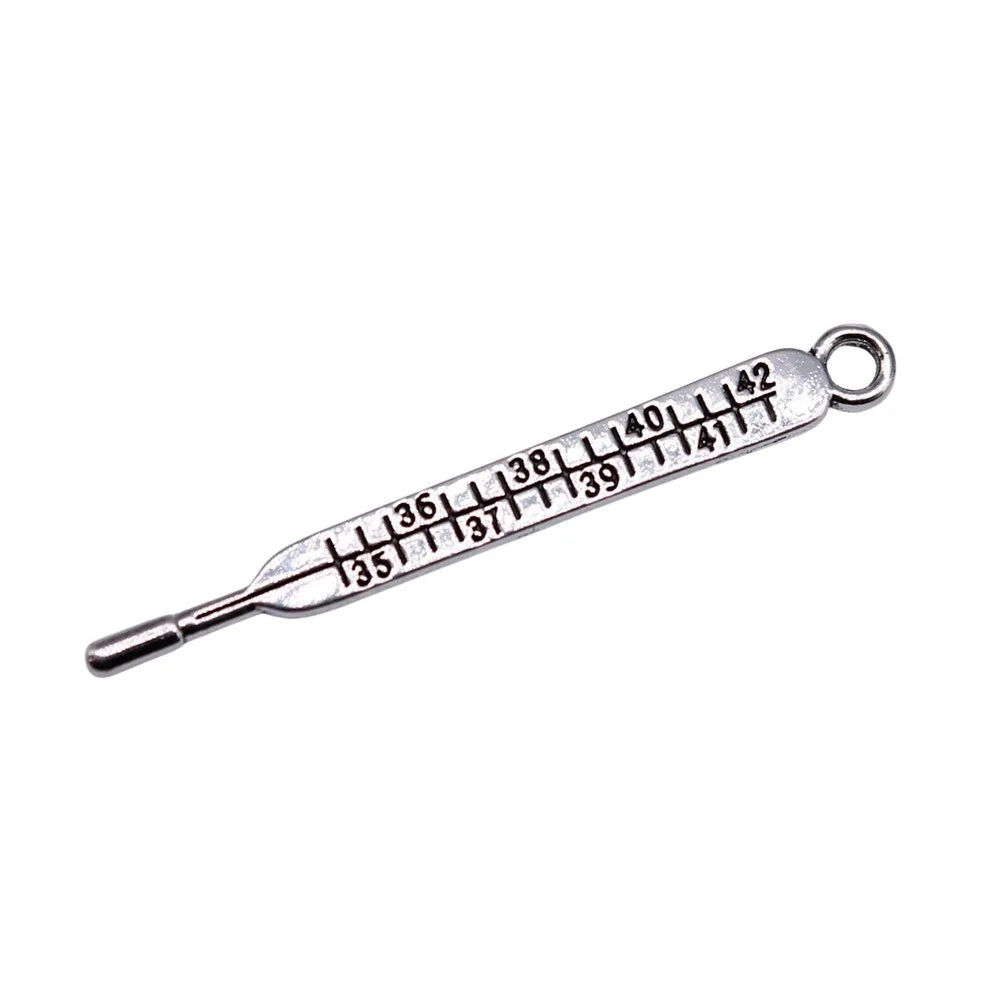 36x4mm 1g Antique Silver Zinc Alloy Thermometer Charm Pendant for DIY Medical Theme Jewelry Making